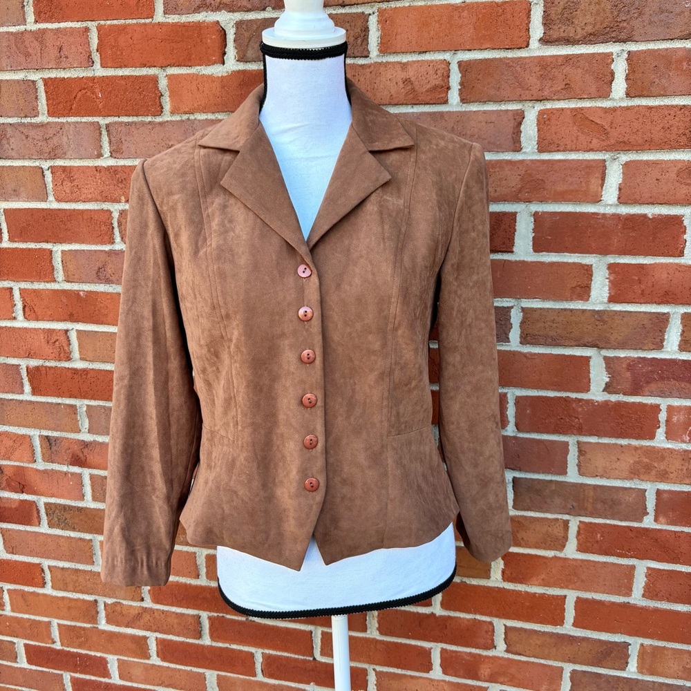 Coldwater Creek Brown Faux Suede Button Front Blazer Petite 10 Western Americana